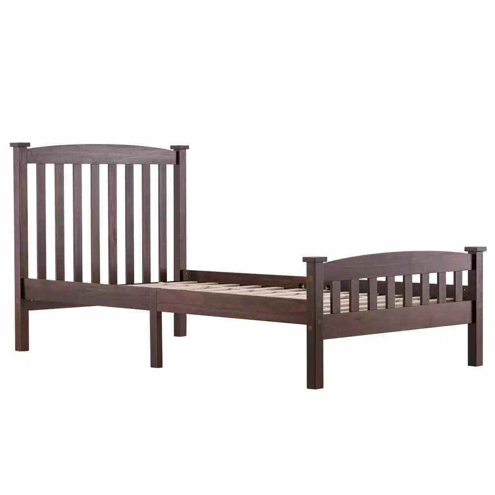 GoDecor Twin Walnut Wood Platform Bed Headboard and Footboard Hardwood Slats Support