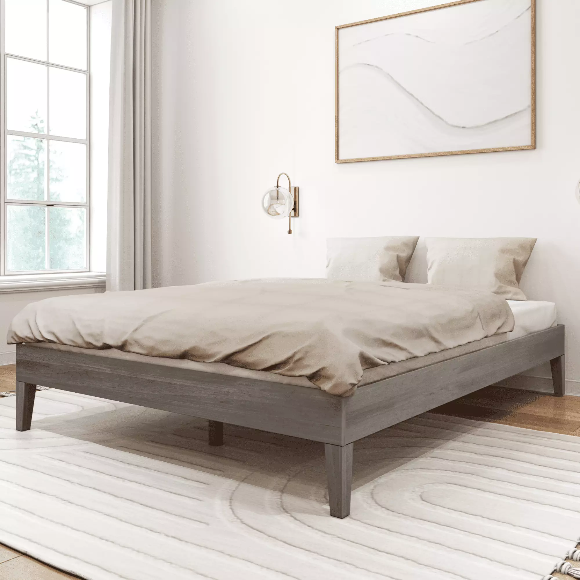 Lakehoutilize Queen Bed Frame Solid Wood Platform Bed No Box Spring Needed Lakehouse