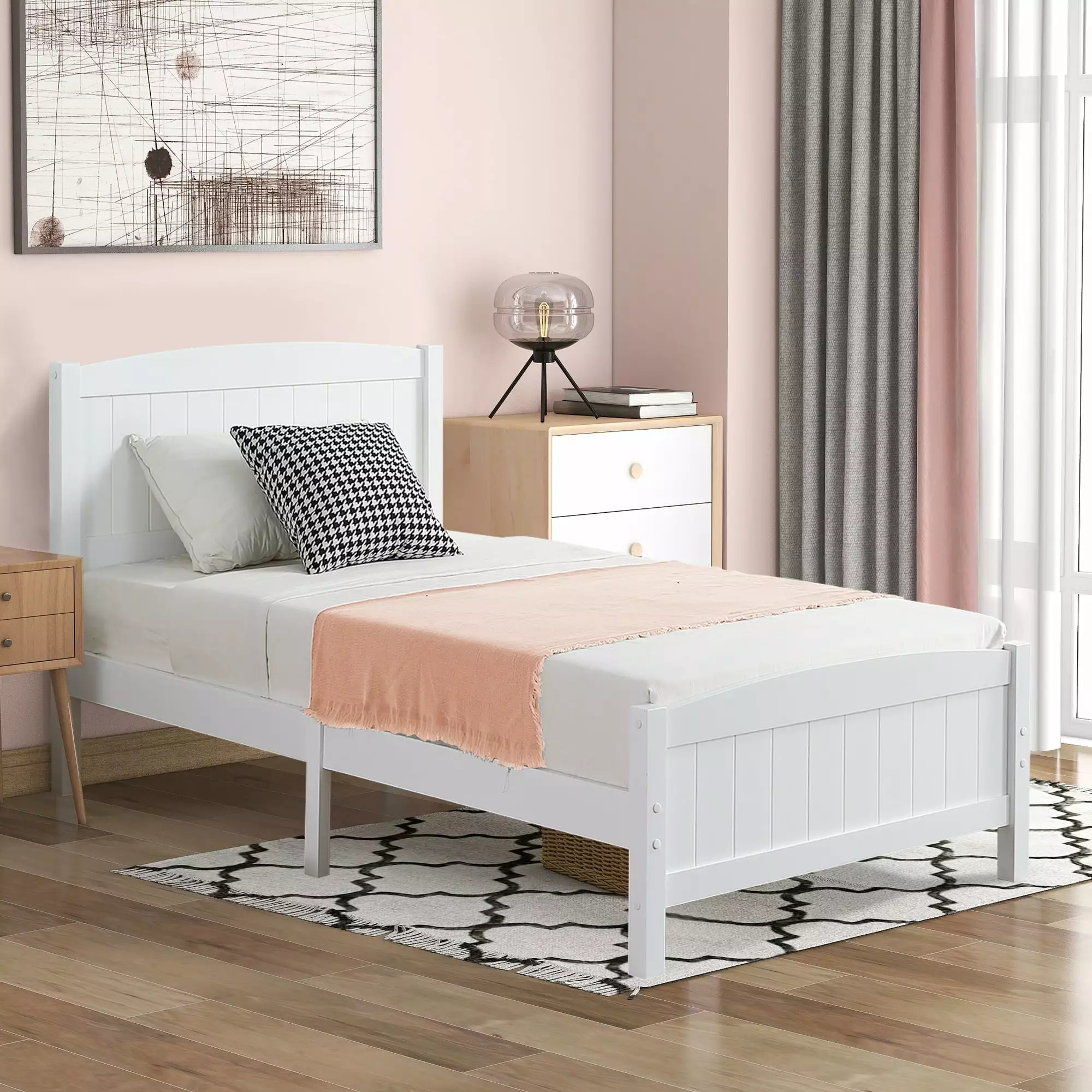 LegaHome Twin Size Wood Platform Bed Headboard and Footboard - Holds 330lbs No Box Spring