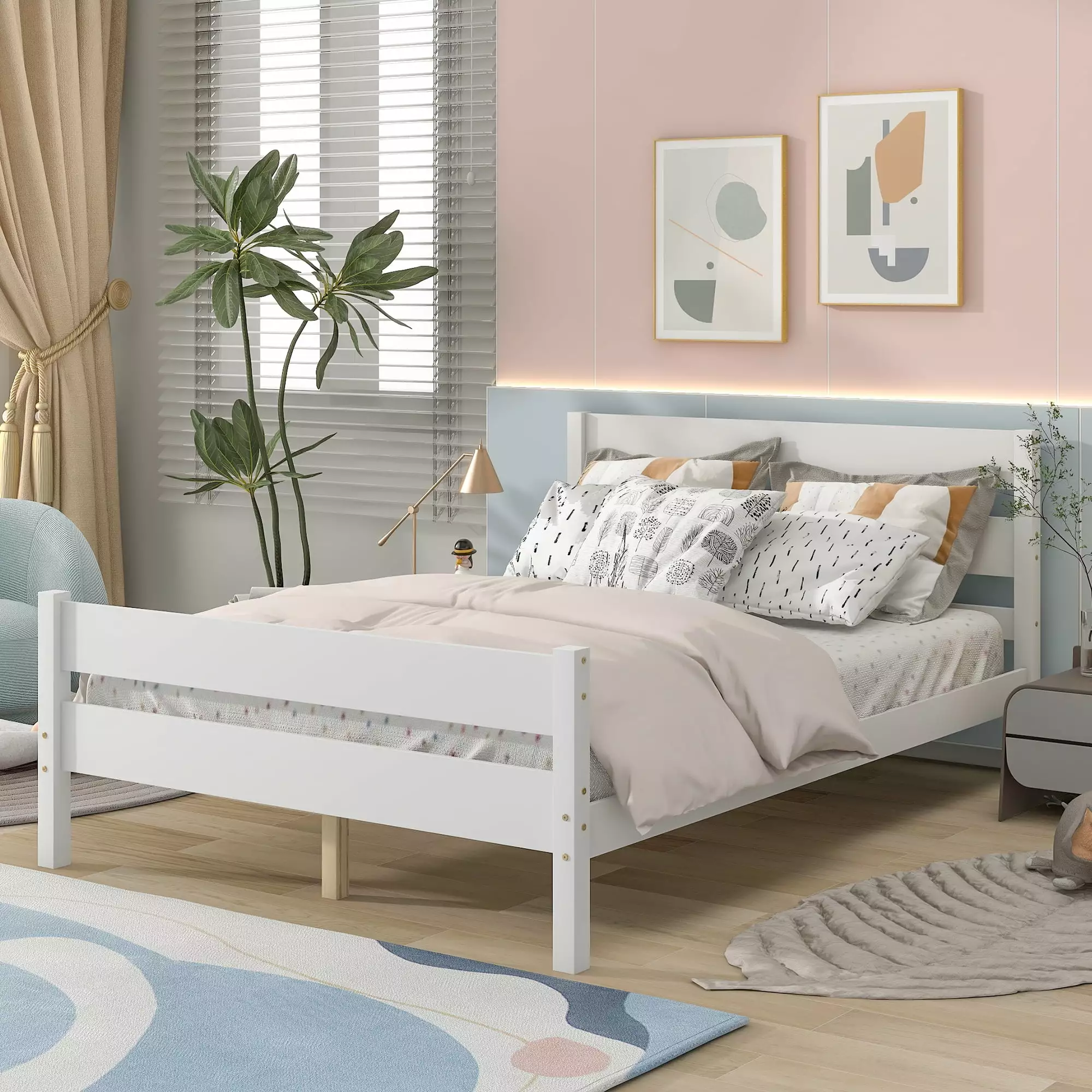 Miniyam Full Size Bed Headboard and Footboard White