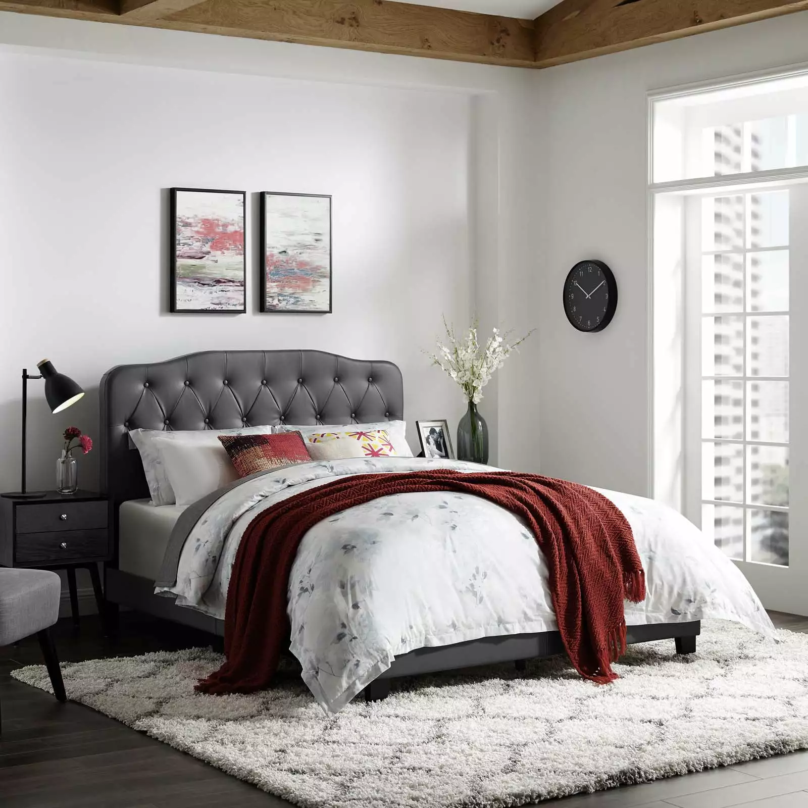 Full Faux Leather Bed Gray Modern Platform Bed Frame Modway