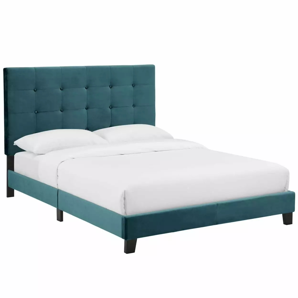 Melanie Queen Tufted Button Upholstered Velvet Platform Bed Sea Blue Modway