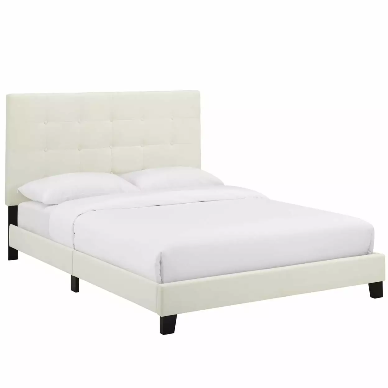 Modway Melanie Full Ivory Tufted Velvet Platform Bed Button Functionality