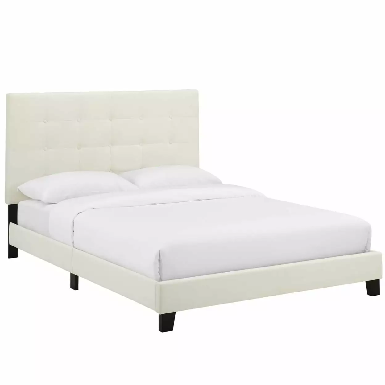 Modway Melanie Queen Tufted Button Functionality Velvet Platform Bed Ivory