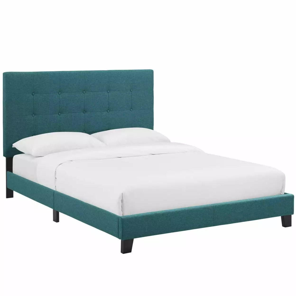 Twin Tufted Button Upholstered Fabric Platform Bed Teal Modway