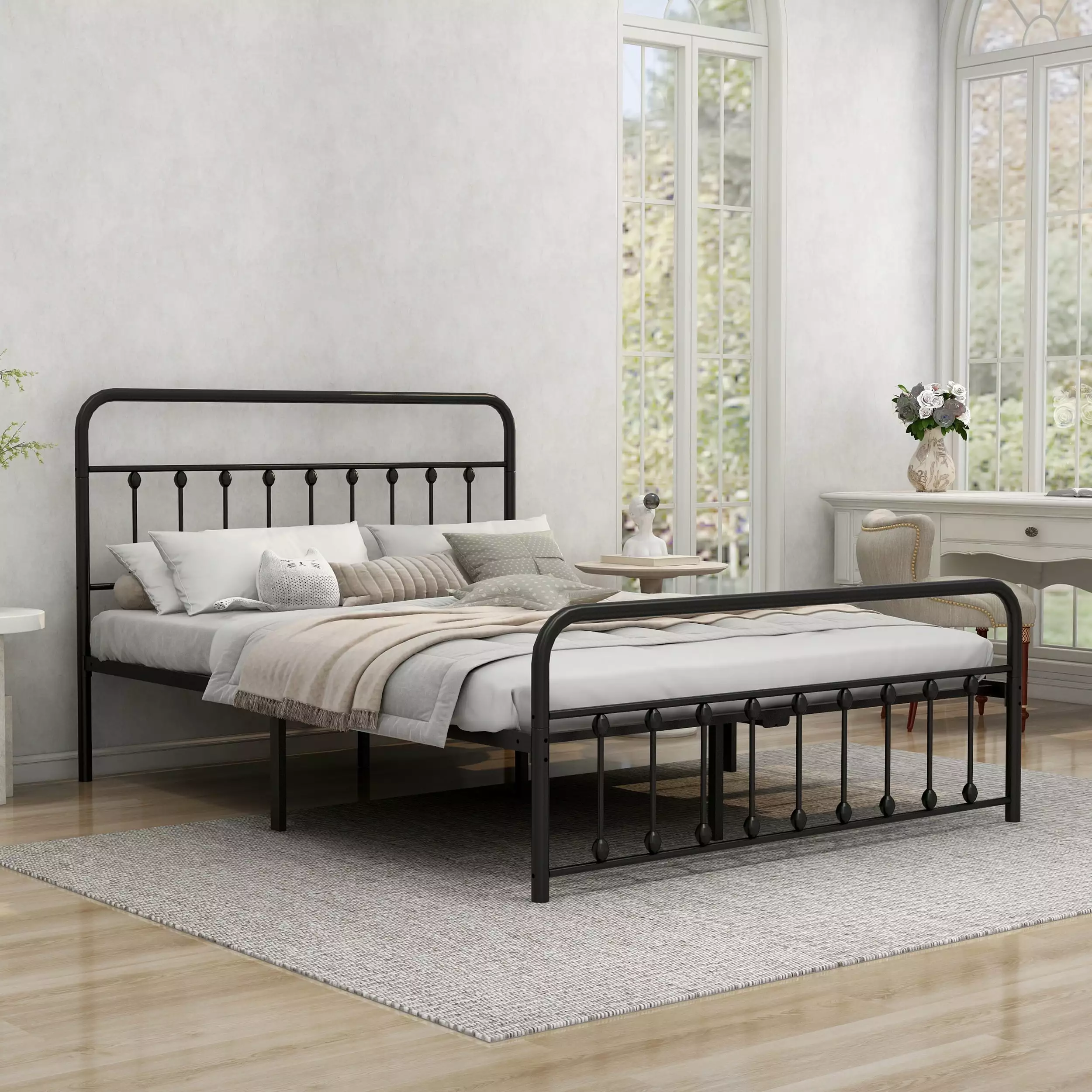 NNV Vintage Platform Metal Queen Bed Frame Easy Assembly Black