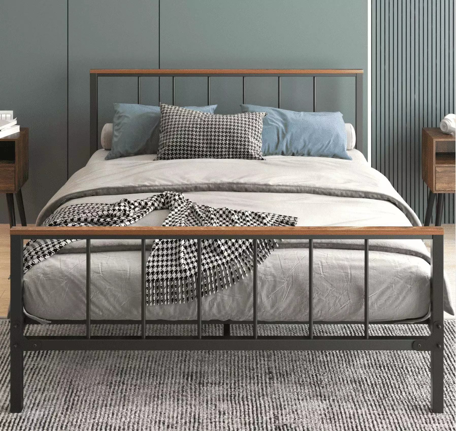 PAPROOS Full Bed Frame Headboard and Footboard - Metal Platform Bed Frame, No Box Spring Needed, Black