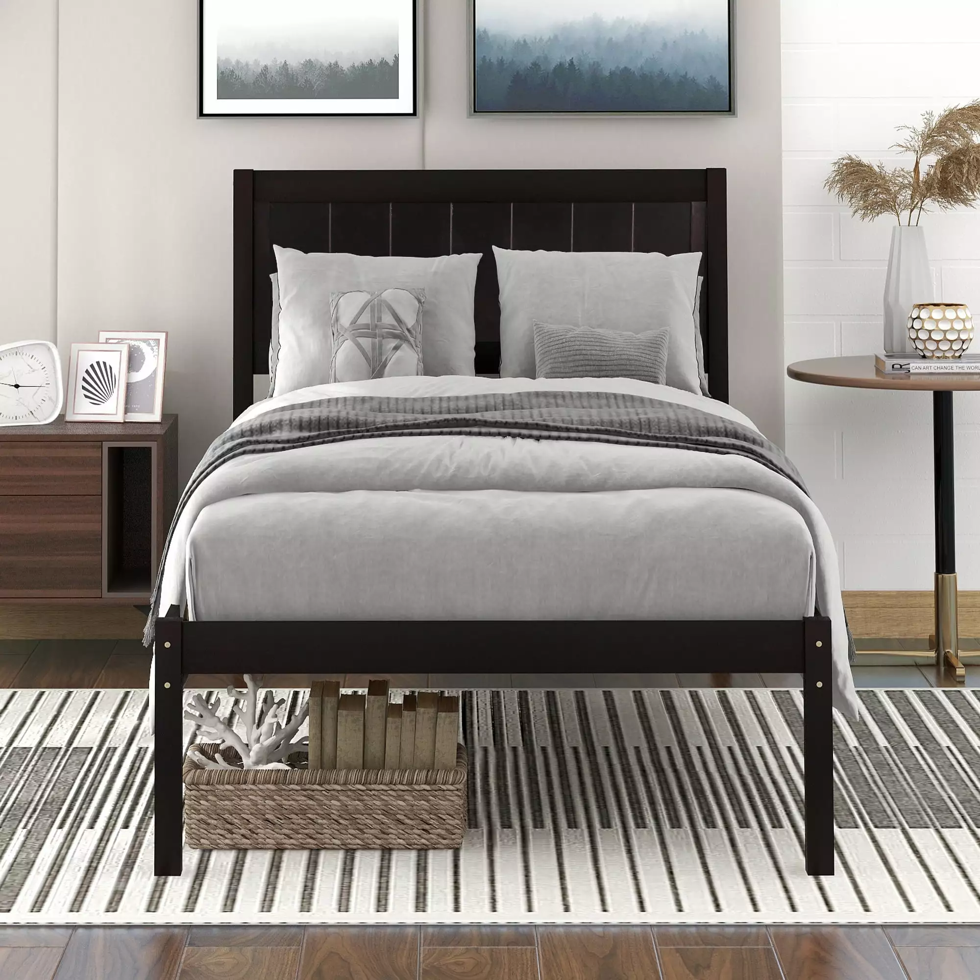 Wood Platform Bed Twin Size - Espresso Modern Heavy Duty Platform Bed Headboard Paproos