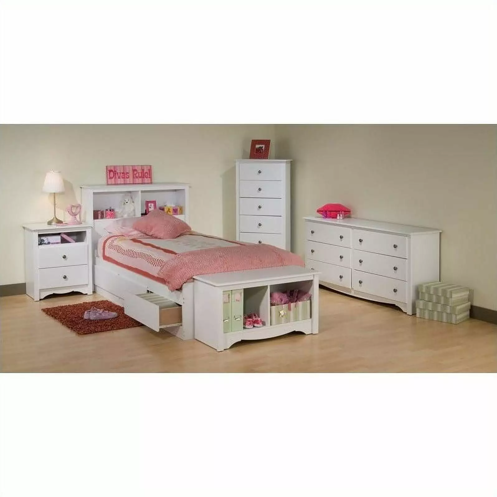 Prepac Monterey White Twin Wood Platform Storage Bed 4 Piece Bedroom Set PREPAC RTA STORAGE & FURNITURE
