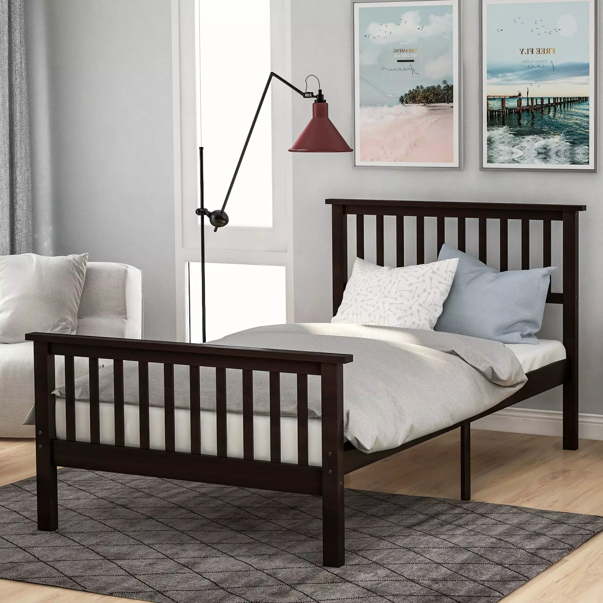 Espresso Twin Bed Frame Headboard and Footboard Wood Platform Bed Frame Kids Adults Teens No Box Spring Needed L4228 Segmart