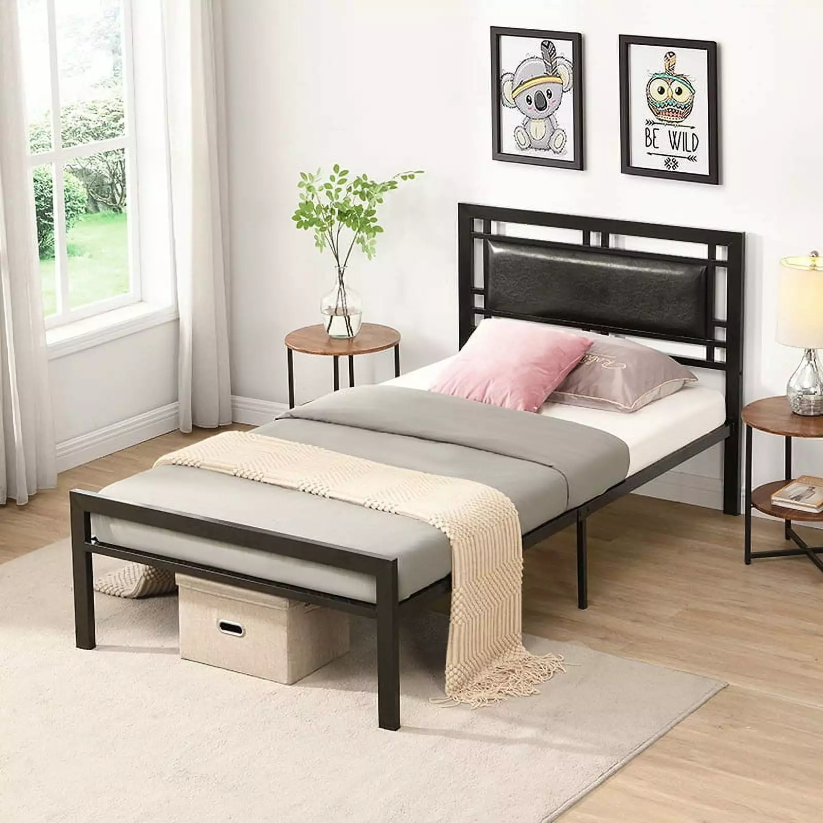 Modern Metal Bed Frame Twin Size Headboard and Footboard Heavy Duty Platform No-Slip Mattress Foundation Black Segmart