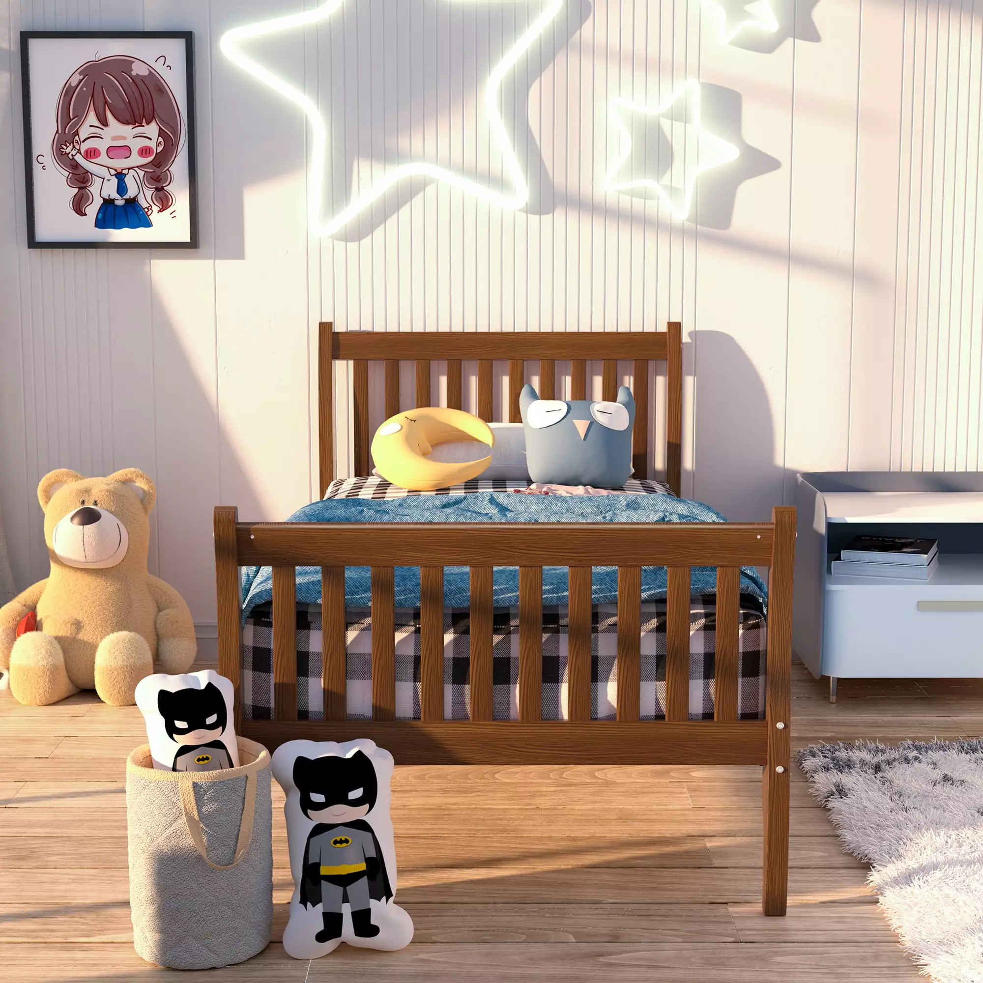 SESSLIFE Twin Size Bed Frame Twin Platform Bed Strong Slats Support No Box Spring Needed Easy Assemble Walnut