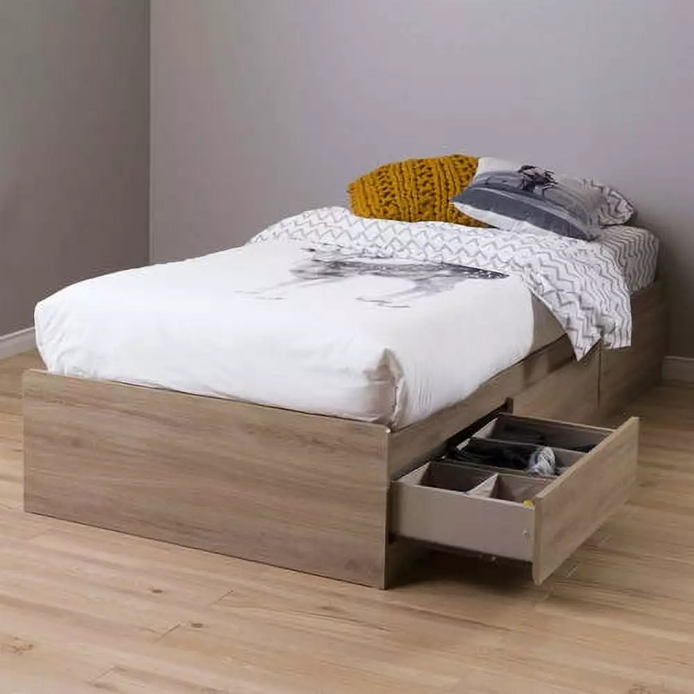 South Shore Fynn Twin Mates Bed Storage Drawers Rustic Oak