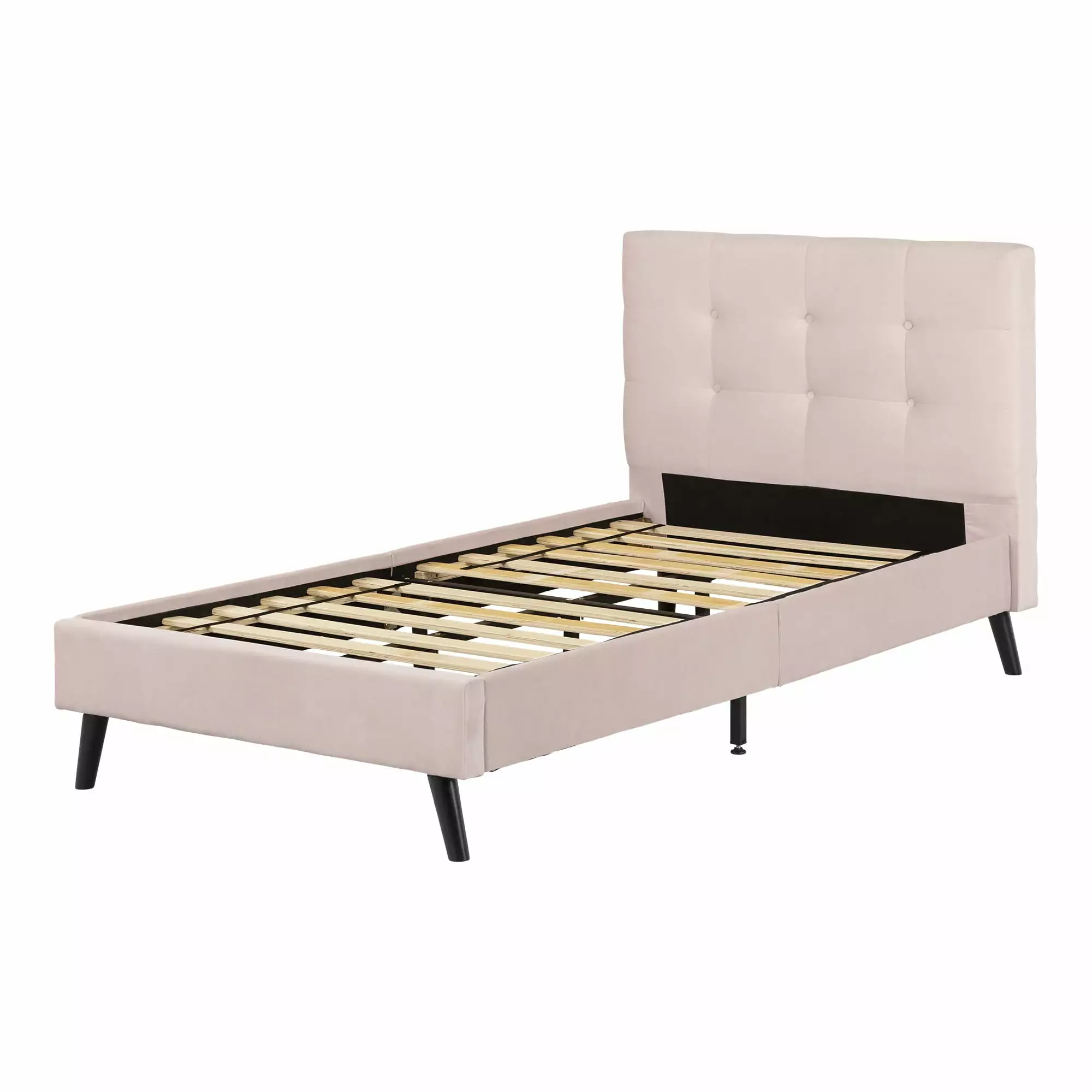 South Shore Maliza Upholstered Twin Platform Bed Headboard Pale Pink