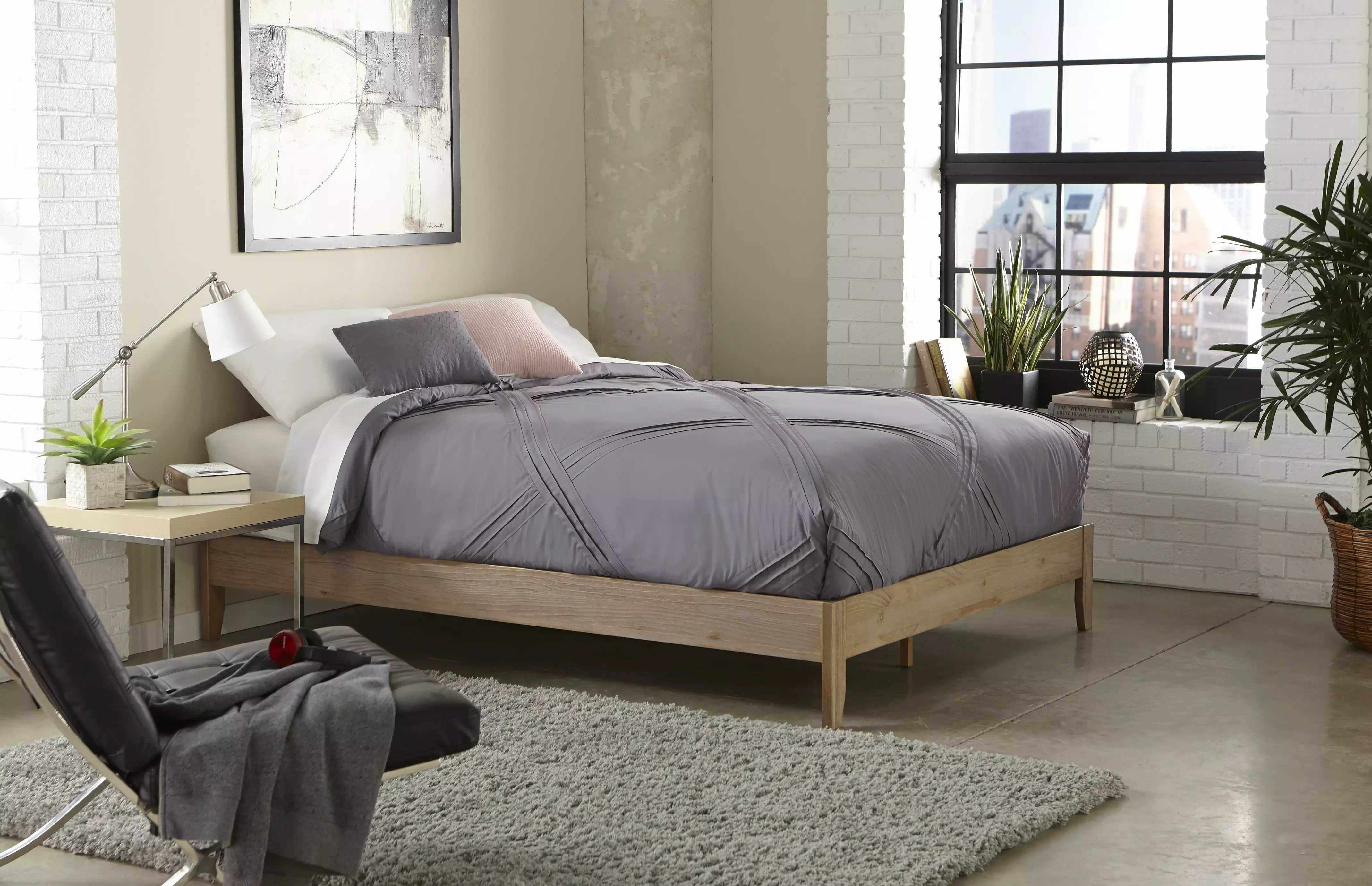 TMS Match Full Wood Platform Bed Natural Rustic Finish
