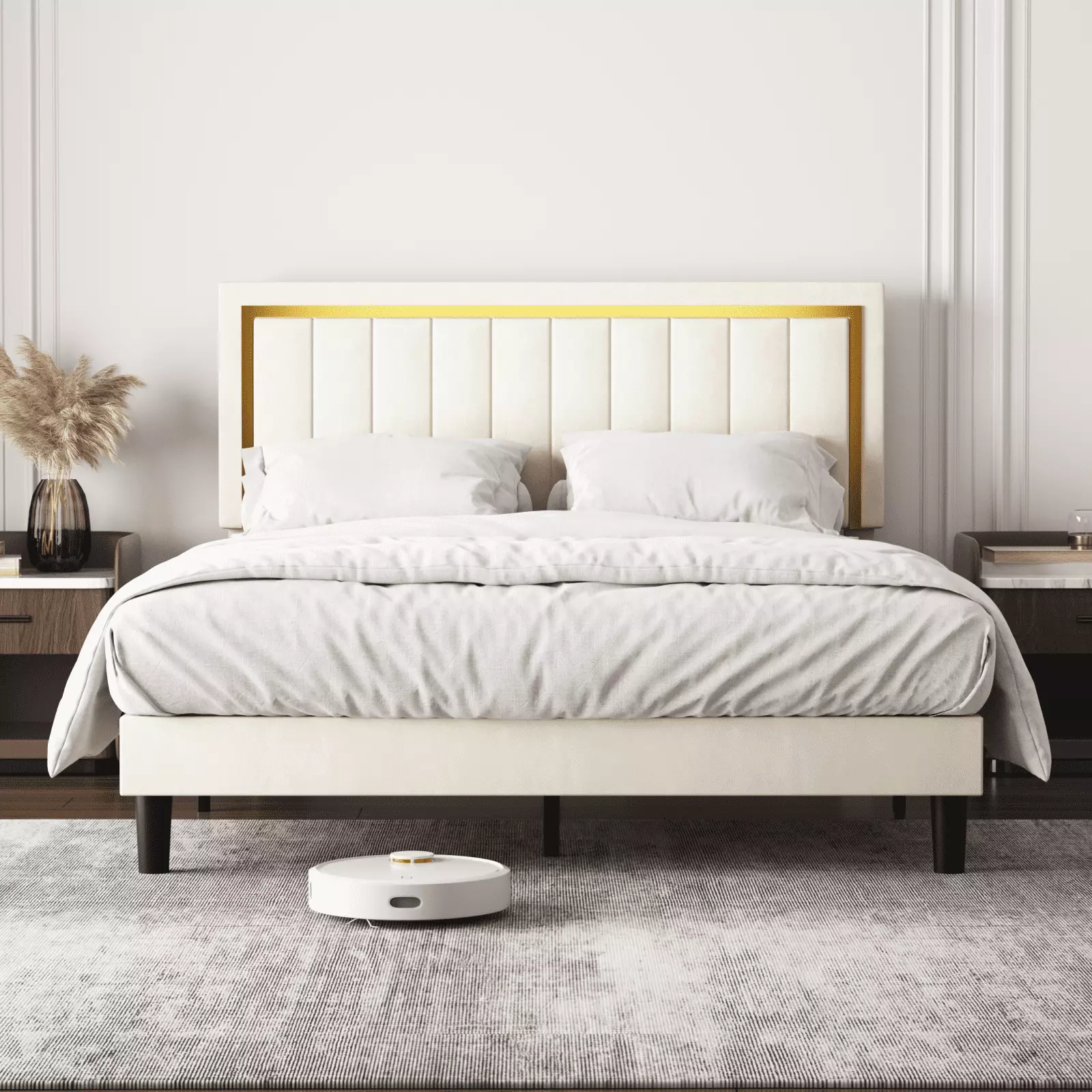 Toeasliving Queen Velvet Platform Bed Frame Adjustable Headboard Strong Wooden Slats Support Noise-Free Easy Assembly