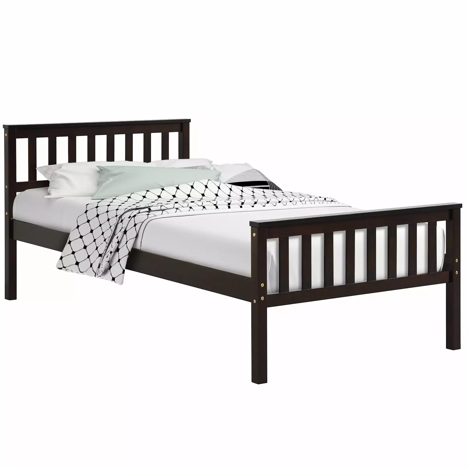 Topbuy Pine Wood Easy Clean Platform Bed Twin Espresso