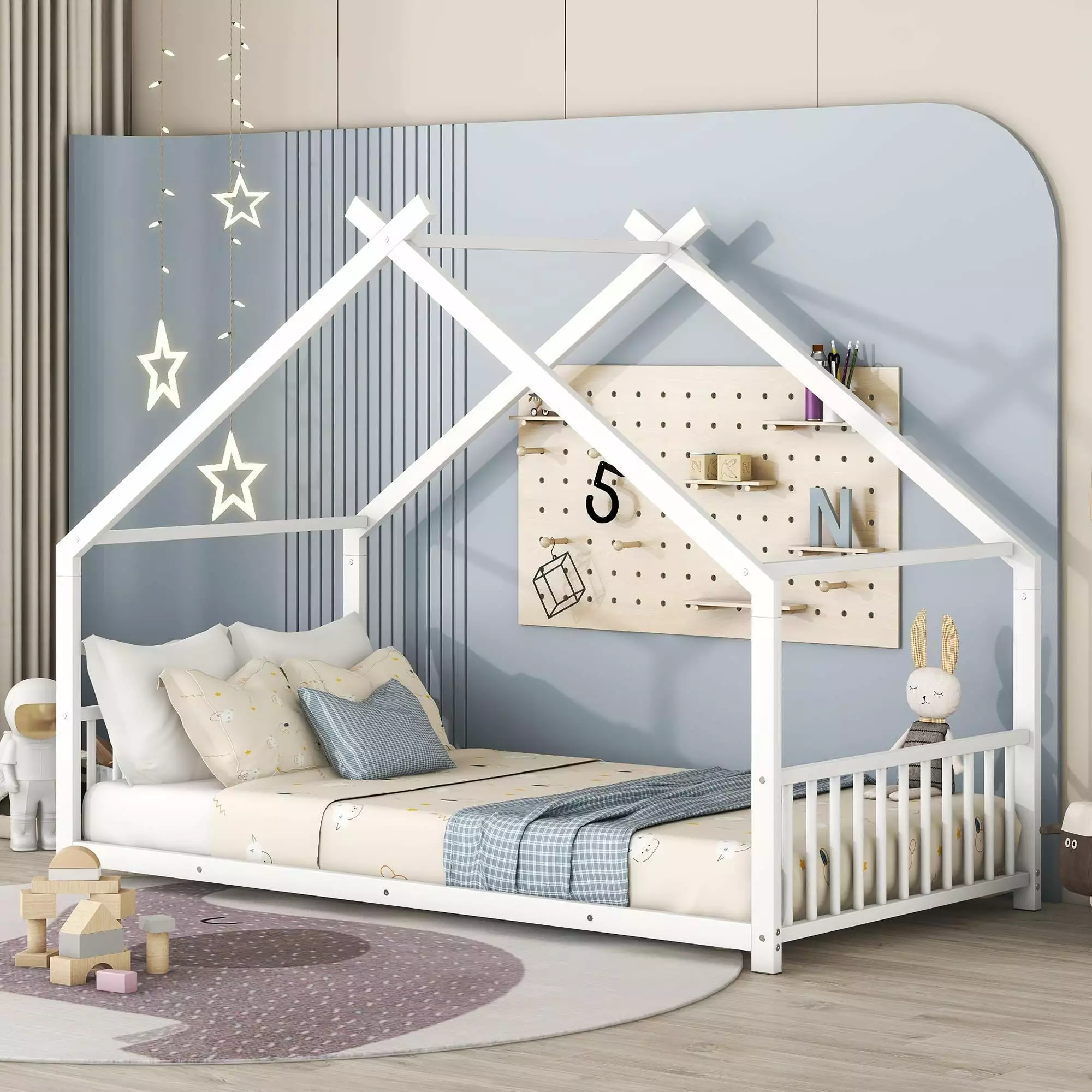 UBesGoo Twin Size Metal Platform Bed Floor Bed Frame Toddlers Kids Girls Boys White