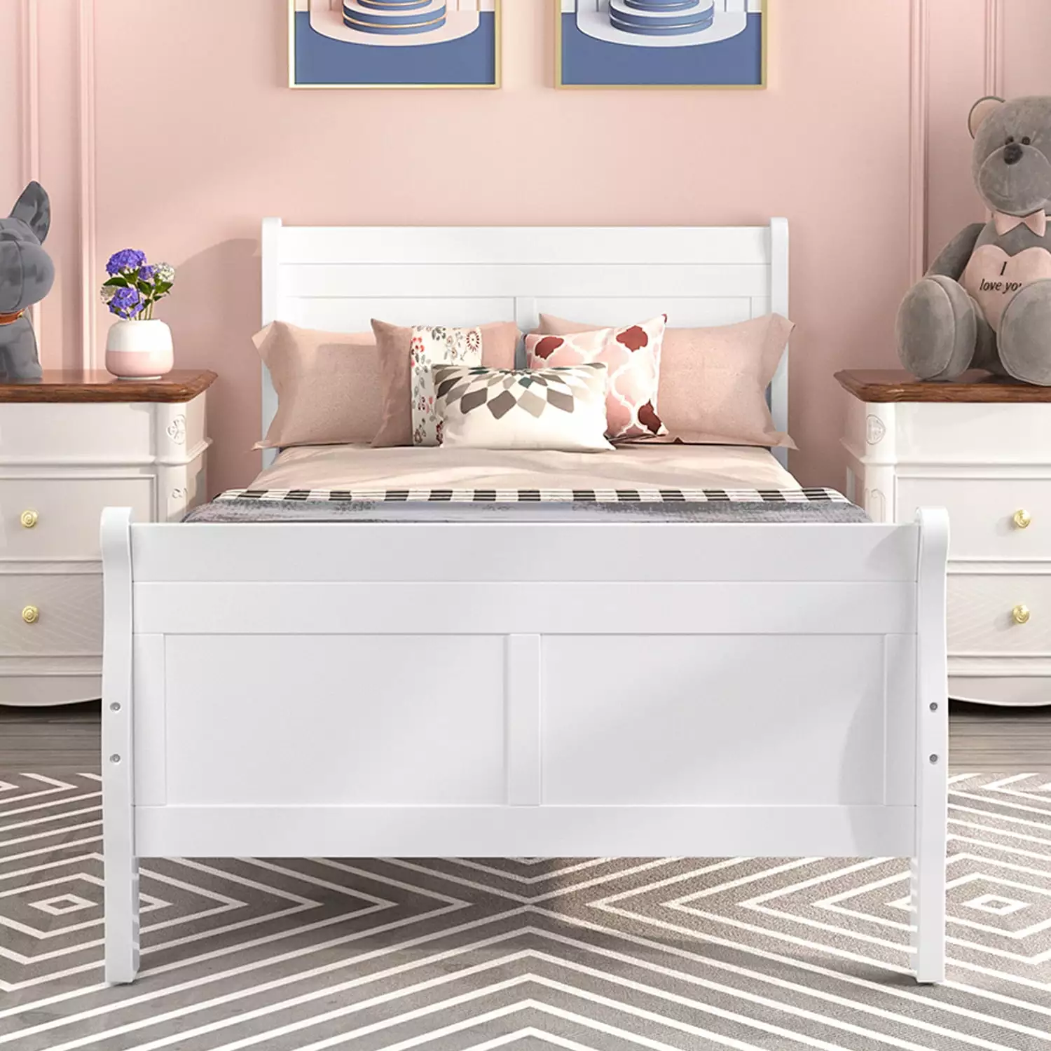 Twin Bed Frame No Box Spring Needed Wood Platform Bed Frame Headboard and Footboard Strong Wooden Slats Twin Bed Frames Ki...