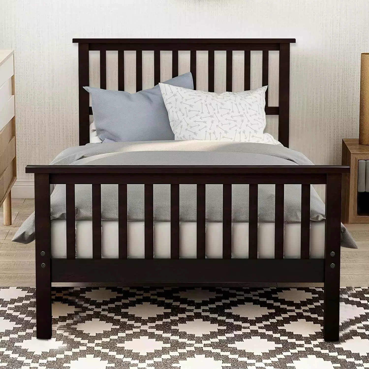 uhomepro Twin Bed Frame No Box Spring Needed Wood Platform Bed Frame Headboard and Footboard Strong Wooden Slats
