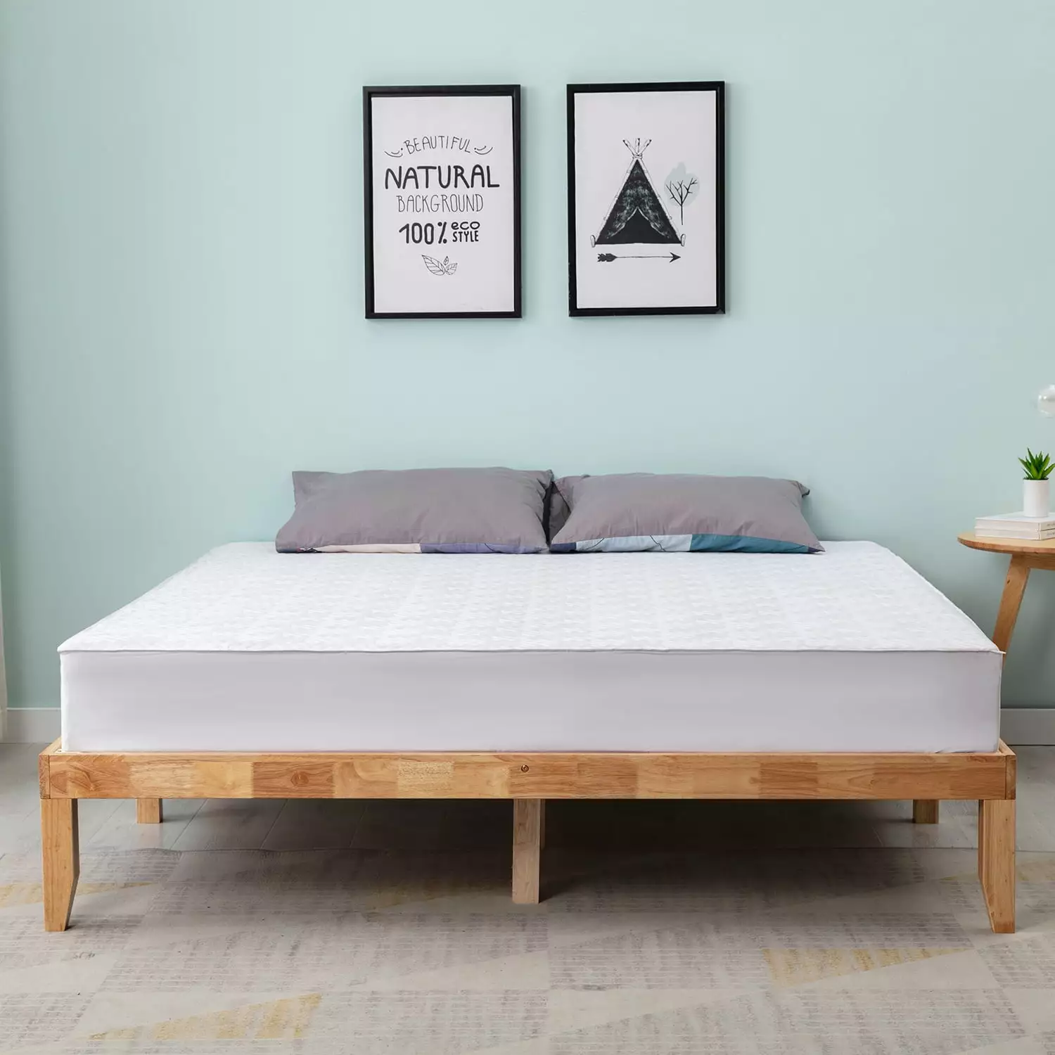 Queen Size Solid Wood Platform Bed Frame Wooden Slats Natural Walsport