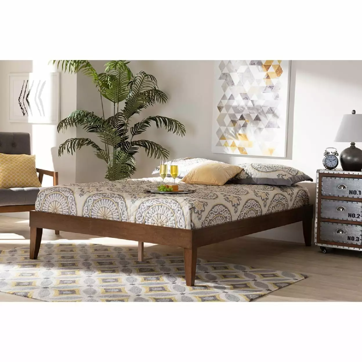 Baxton Studio Lucina Mid Century Modern Walnut Brown Full Size Platform Bed Frame Wholesale Interiors