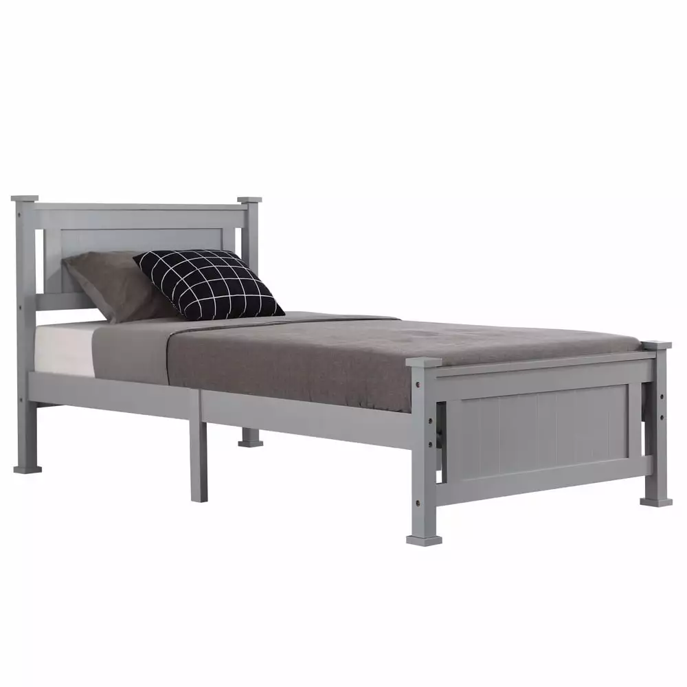 YOFE Wood Twin Platform Bed Frame Headboard and Footboard No Box Spring Needed Modern Twin Bed Gray R10563