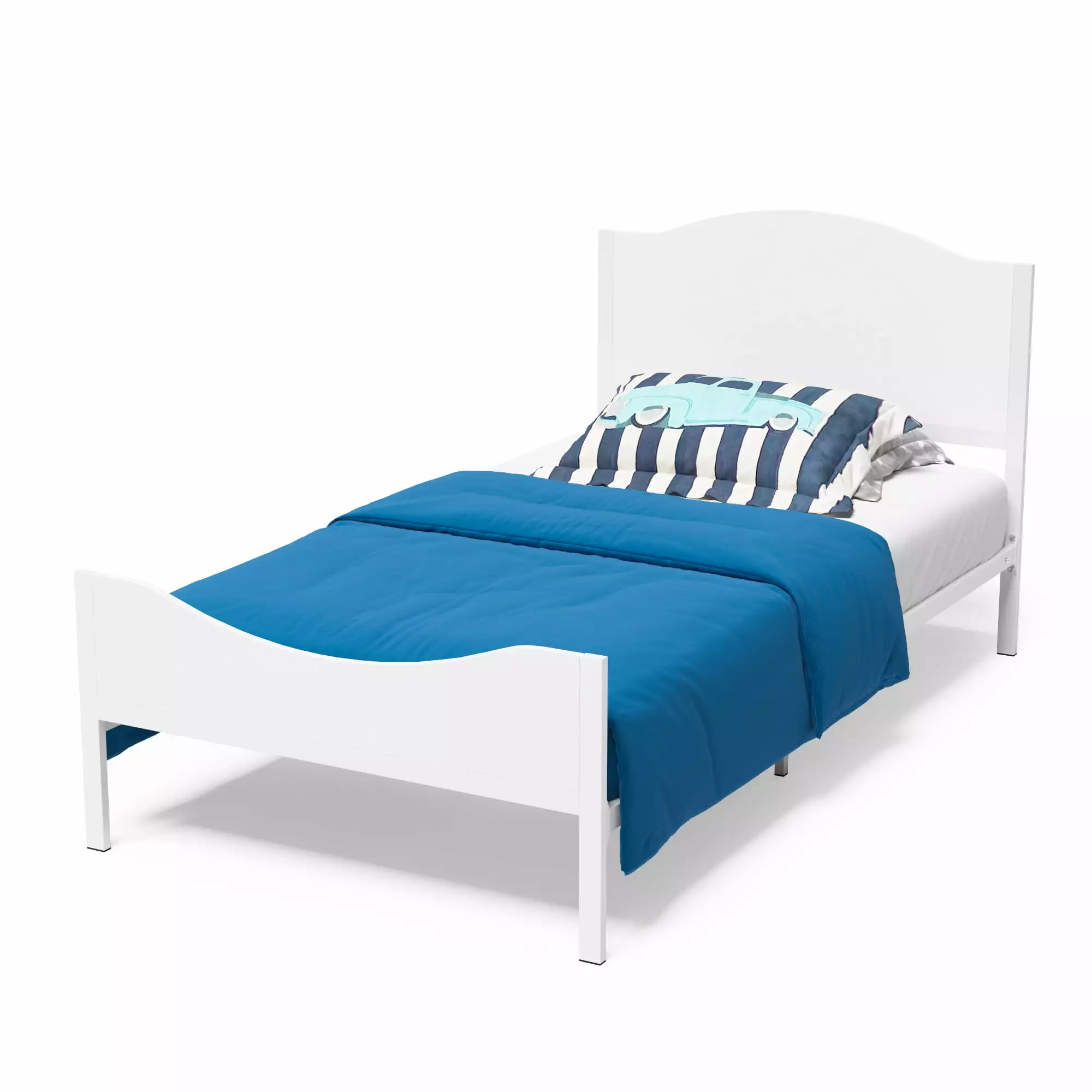 Yoneston Twin Metal Platform Bed Frame Wood Headboard - White - No Box Spring Needed