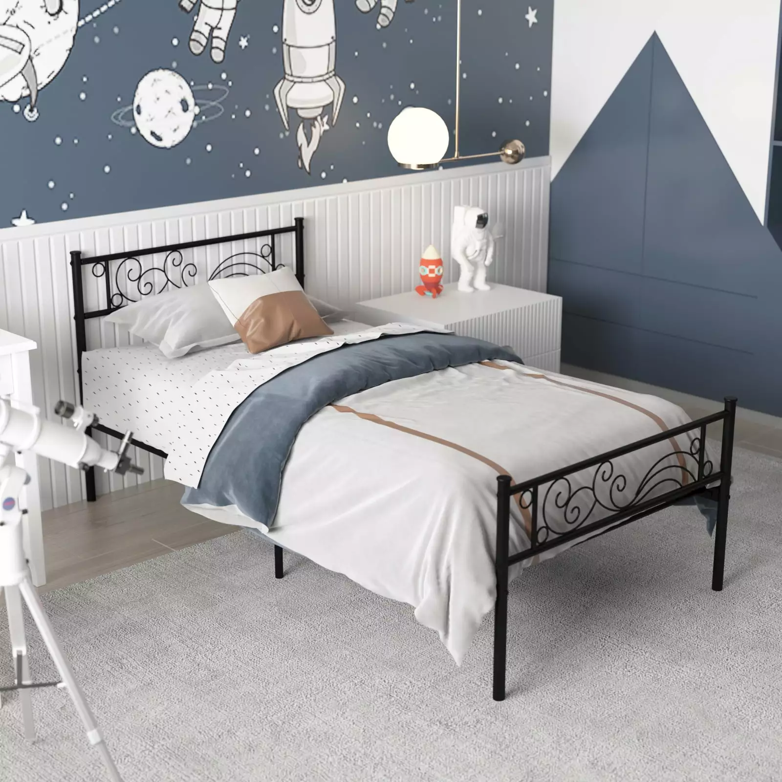 Yoneston Twin Size Metal Platform Bed Frame Headboard and Footboard Kids Room Black