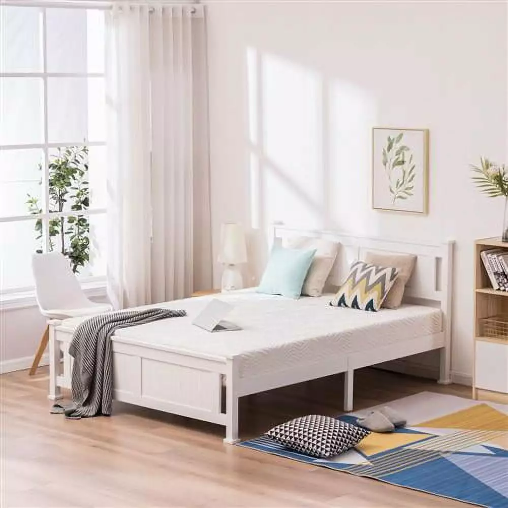 Zimtown Wood Platform Bed Headboard Full Size Wood Slat Support No Box Spring Needed
