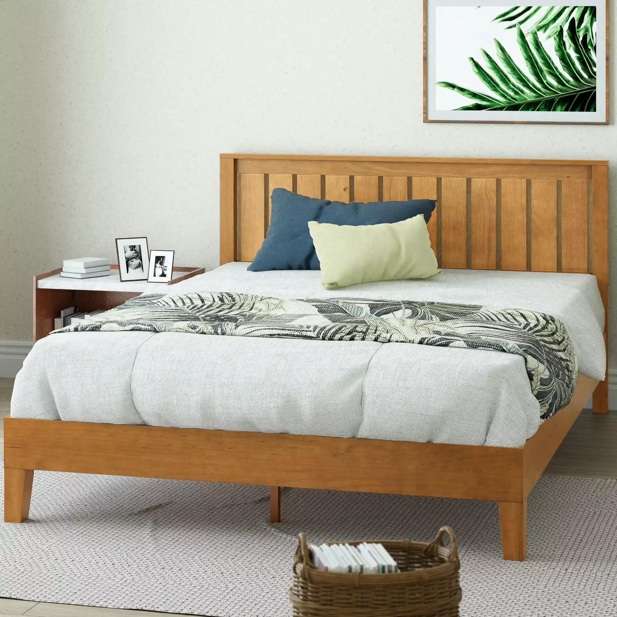 Zinus Alexia 37 Deluxe Wood Platform Bed Frame Headboard Rustic Pine Queen Size