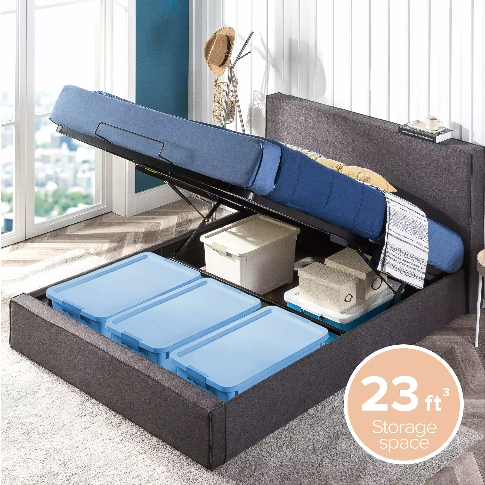 Zinus Finley 34 Upholstered Platform Bed Lifting Storage Full