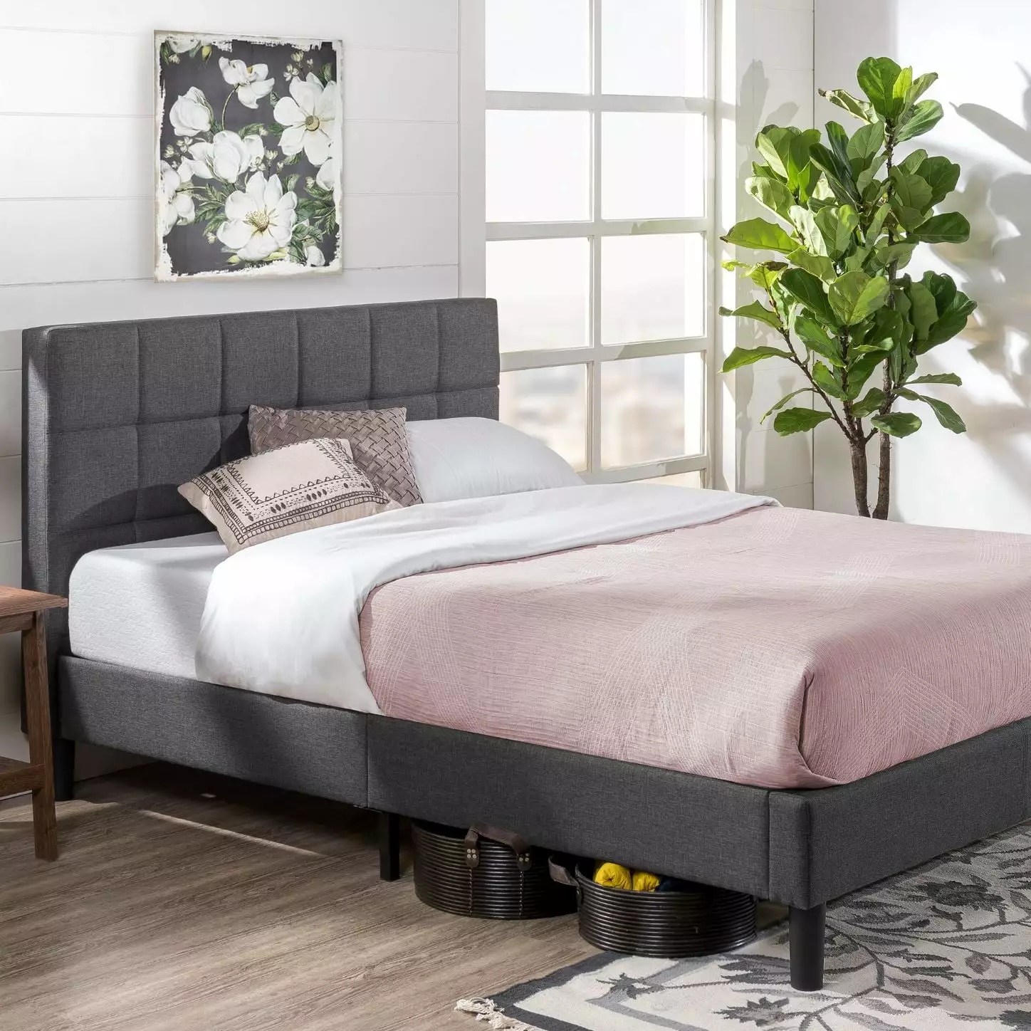 Zinus Lottie 43 Upholstered Platform Bed Frame Grey Full Size