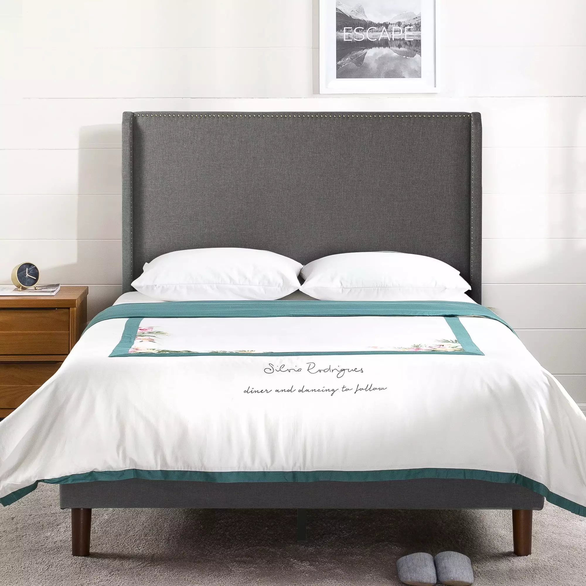 Zinus 51 Marcus Upholstered Platform Bed Frame - Queen Size Modern Bed Frame Headboard