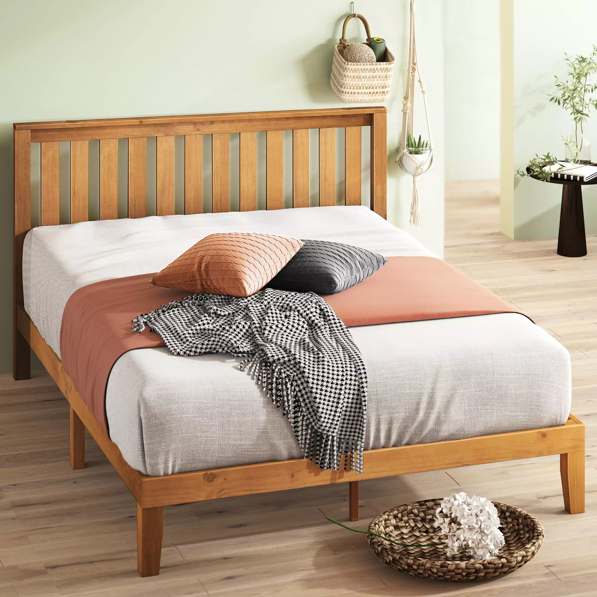 Zinus Rustic Pine Full Wood Platform Bed Headboard Alexia 37 Bed Frame