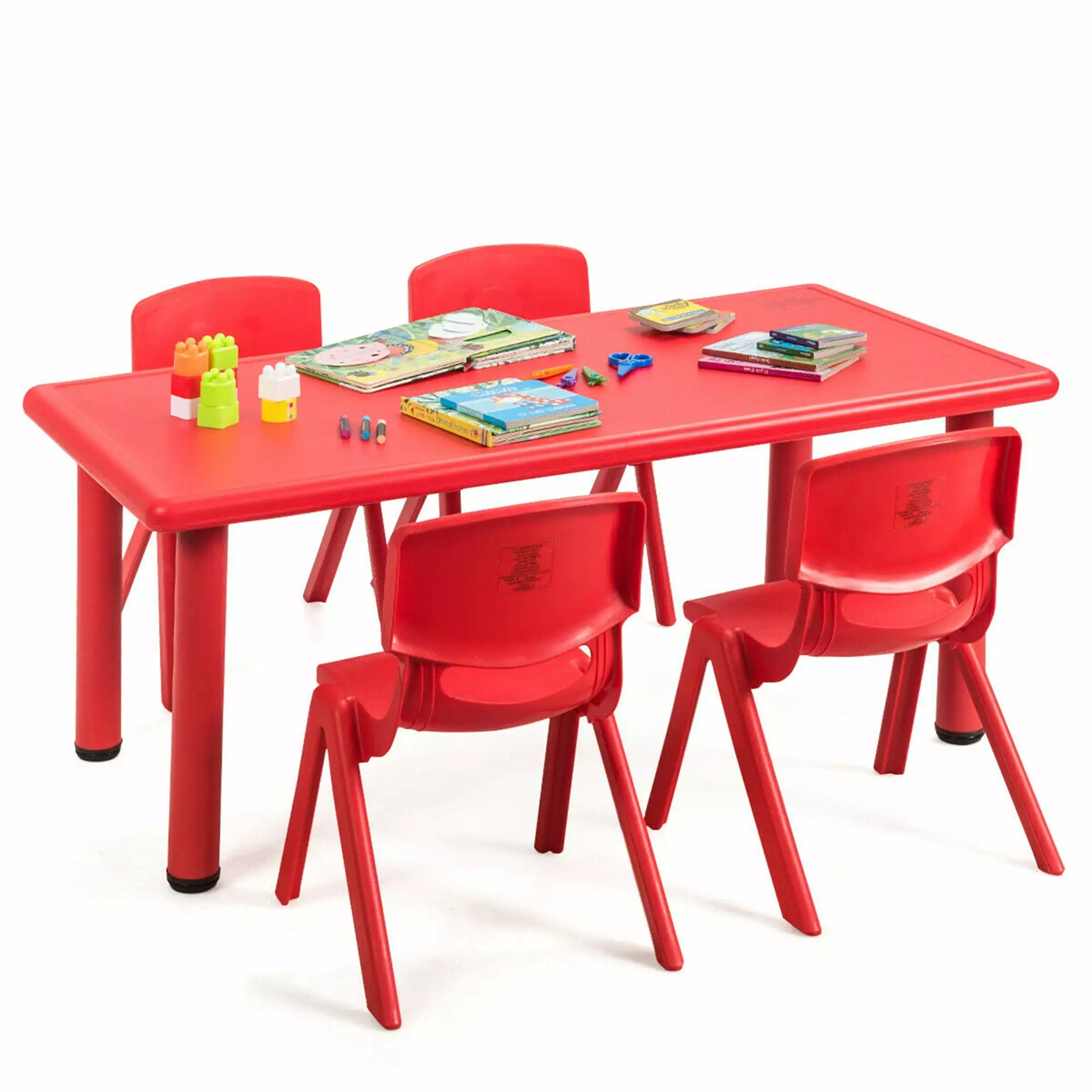 Gymax Kids Plastic Table and Stackable Chairs Set Indoor Outdoor Home Classroom Red