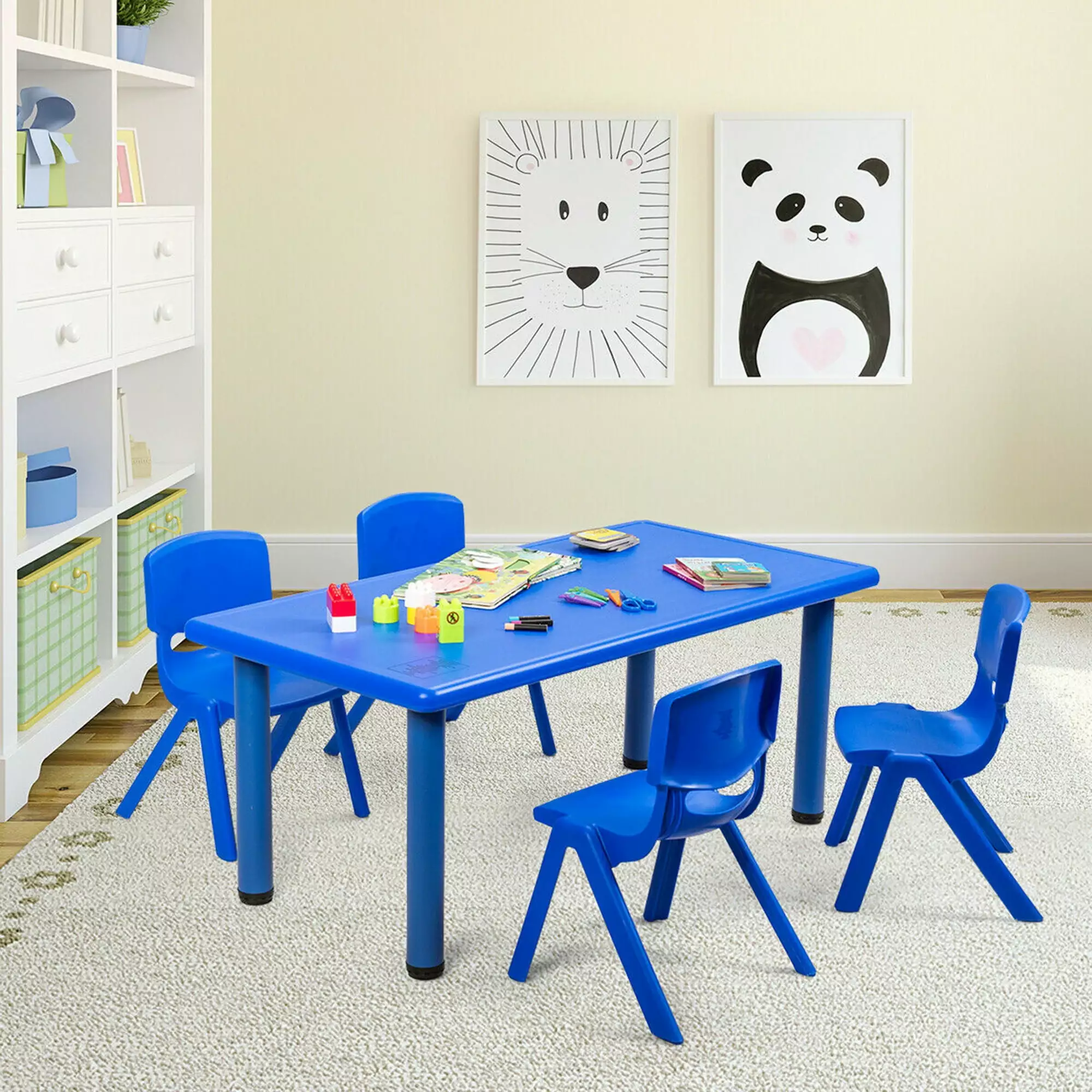Gymax Kids Learn and Play Table Plastic Rectangular Playroom Kindergarten Home Blue