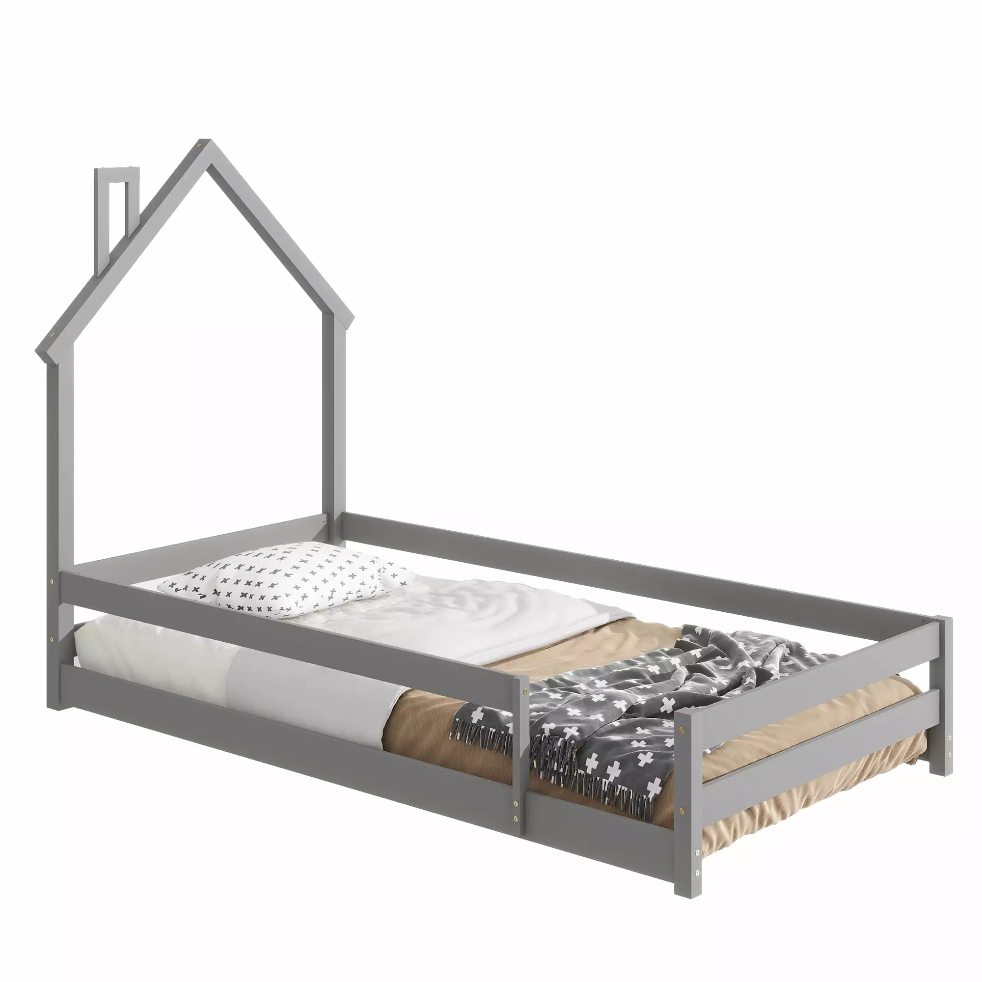 Gewnee Wood Twin Houtilize-Shaped Platform Bed Headboard Kids