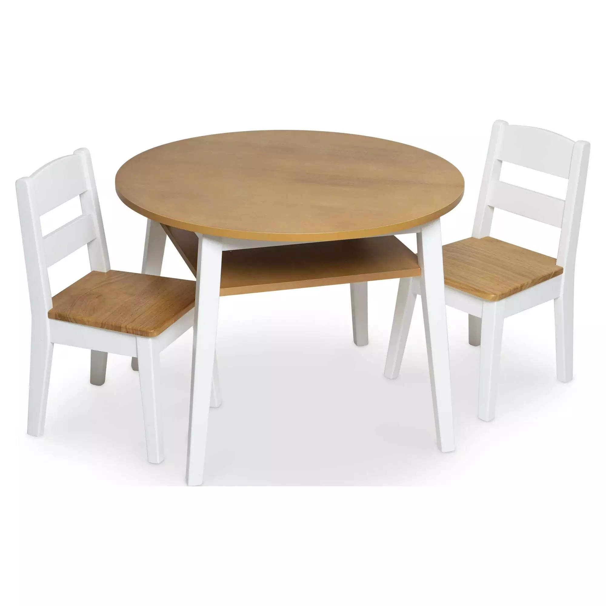 Melissa & Doug Wooden Round Table and 2 Chairs Set Kids Furniture Playroom Light Woodgrain and White