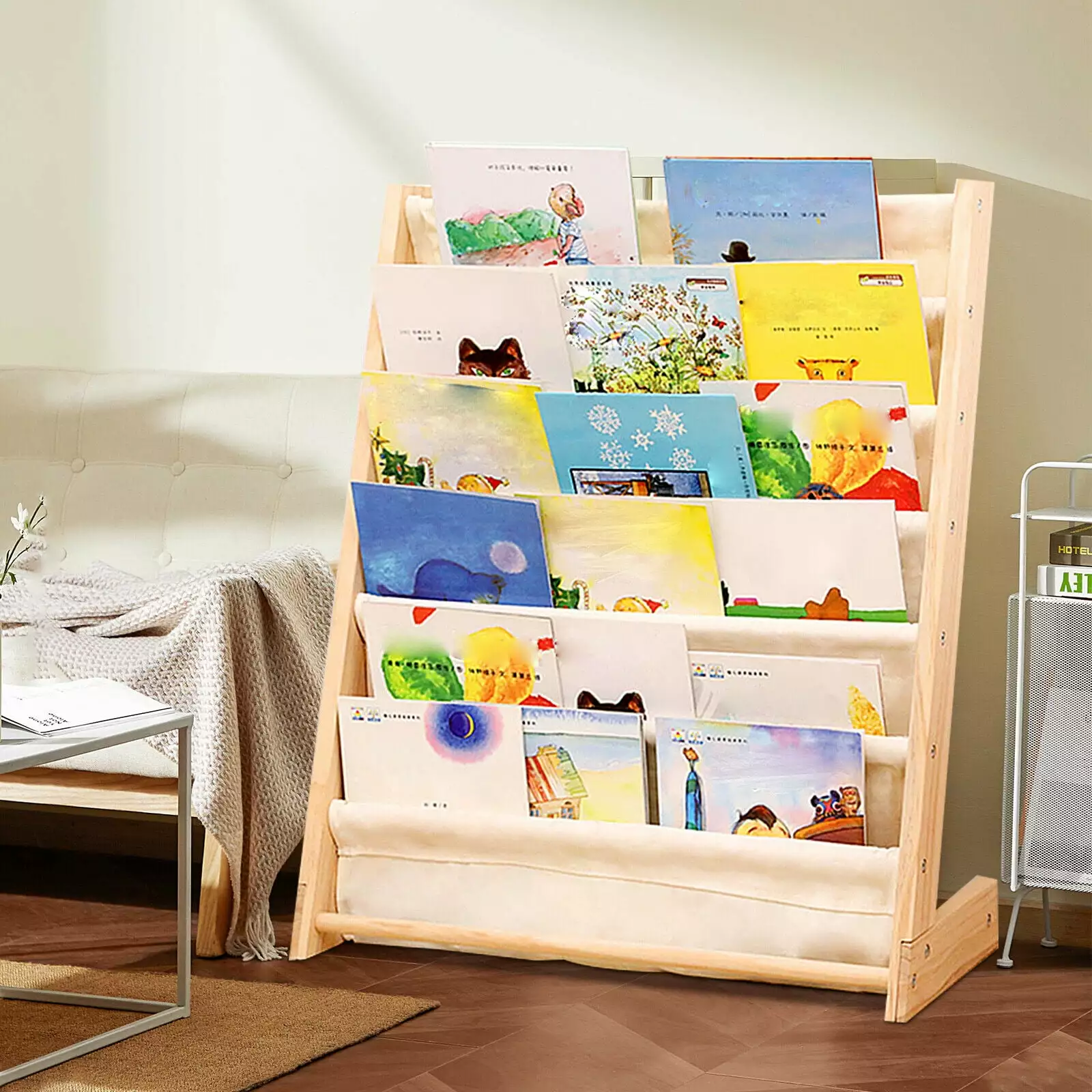 Miumaeov 6 Tiers Wooden Kids Book Rack Storage Bookshelf Natural Beige Playroom