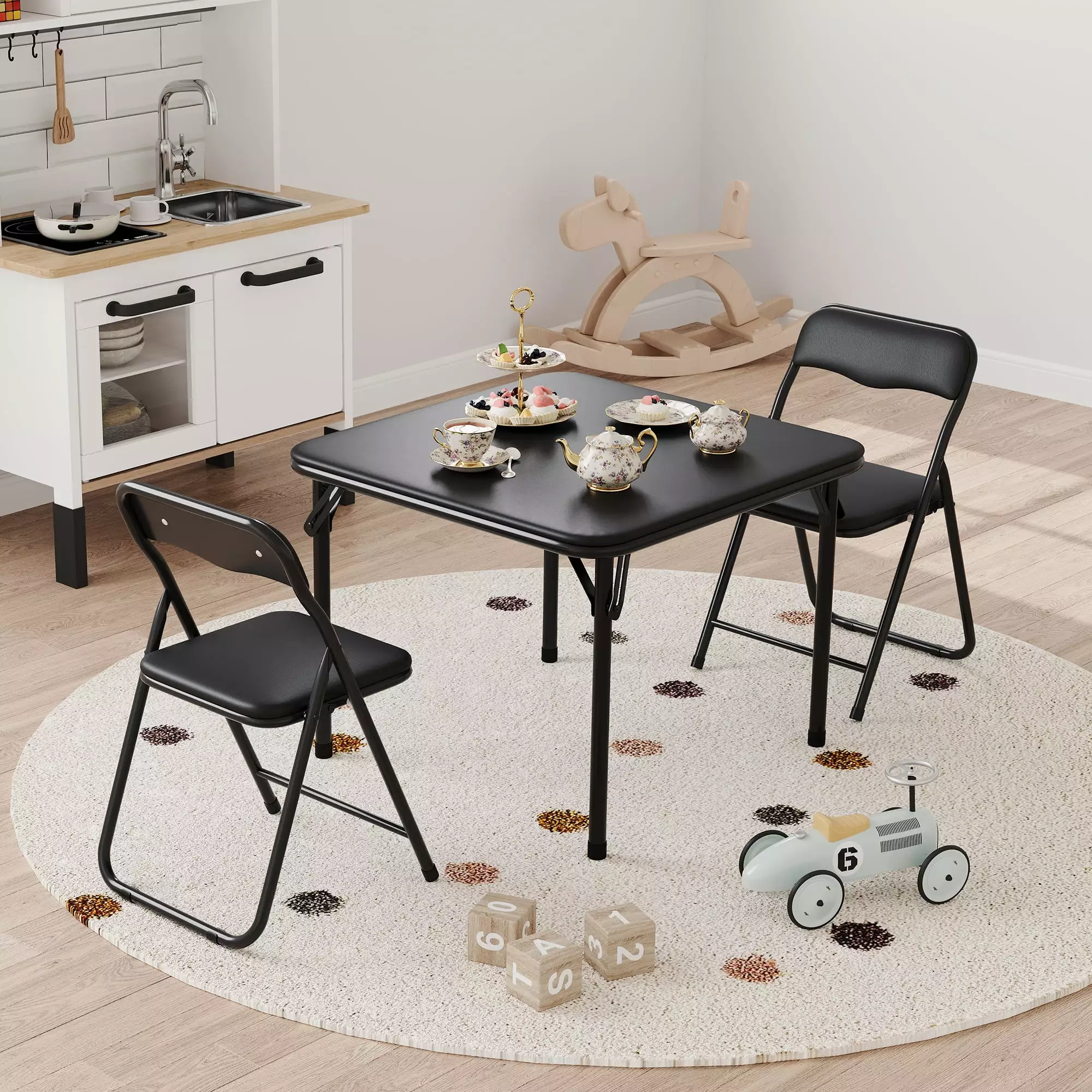 Yartaka Folding Activity Table & 2 Padded Chairs Set Travel-friendly Desk No Assembly Required Black