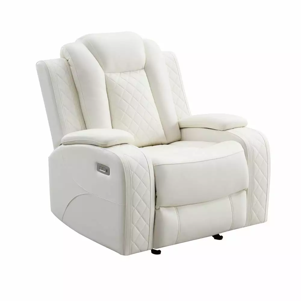 New Classic Furniture Orion Leather Power Glider Recliner White - Premium Comfort