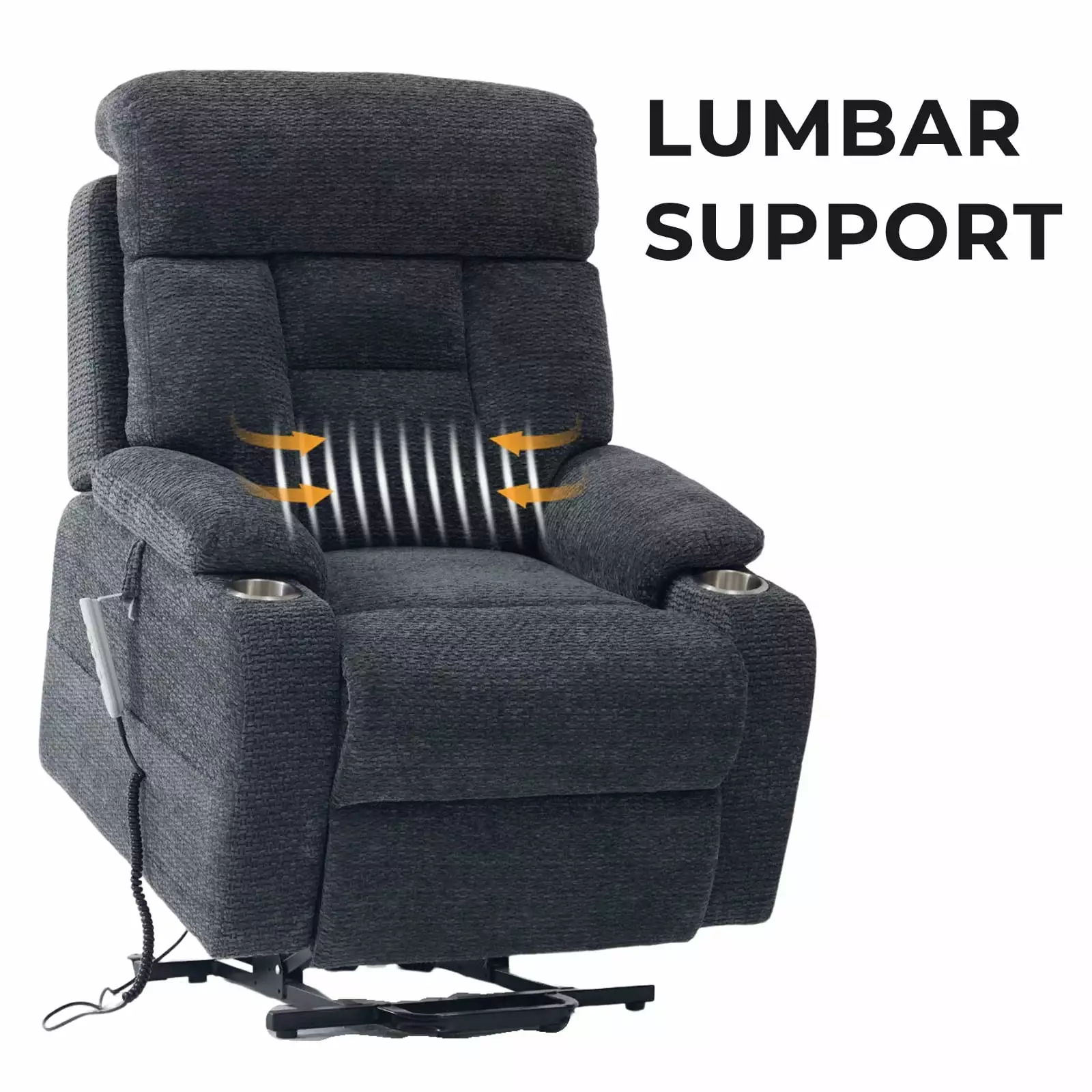 9181 Power Lift Recliner Lumbar Support Medium Chenille Gray Elderly Comfort
