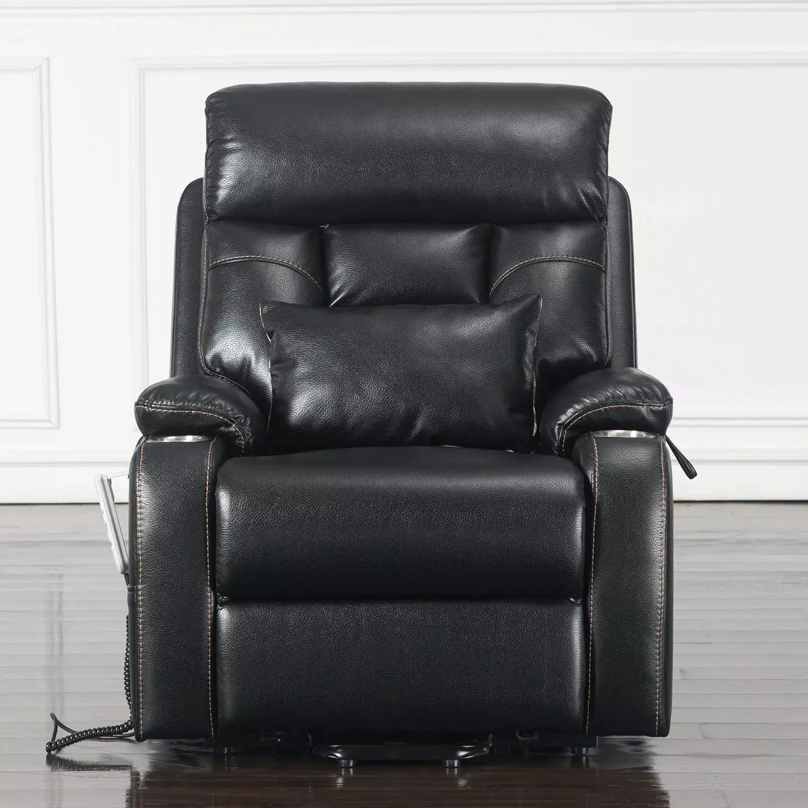 9181 Power Lift Recliner Lumbar Support Medium Faux Leather Black Home Use