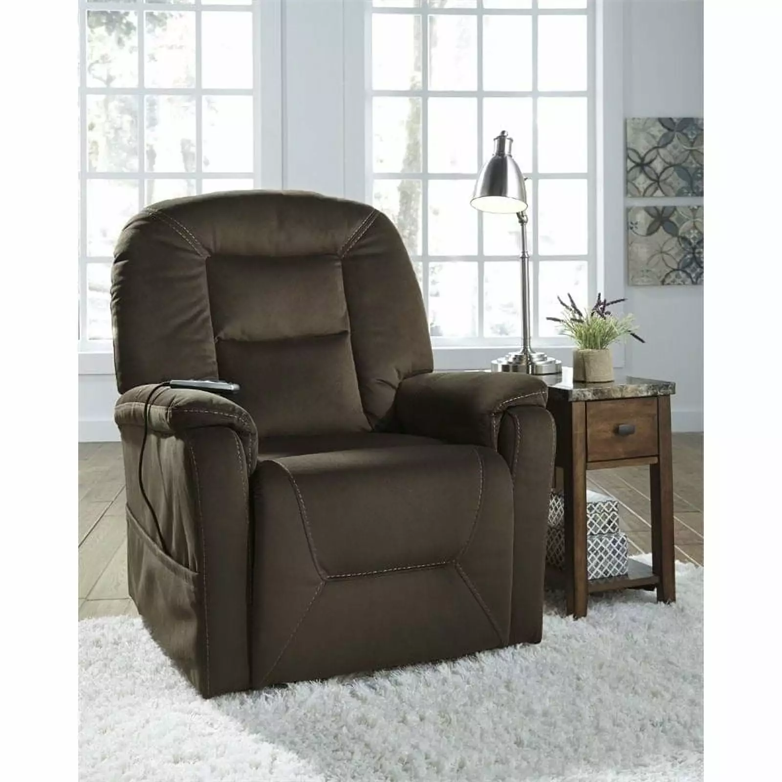 Bowery Hill Modern Power Lift Recliner Espresso Coffee Fabric - Comfortable and Stylish