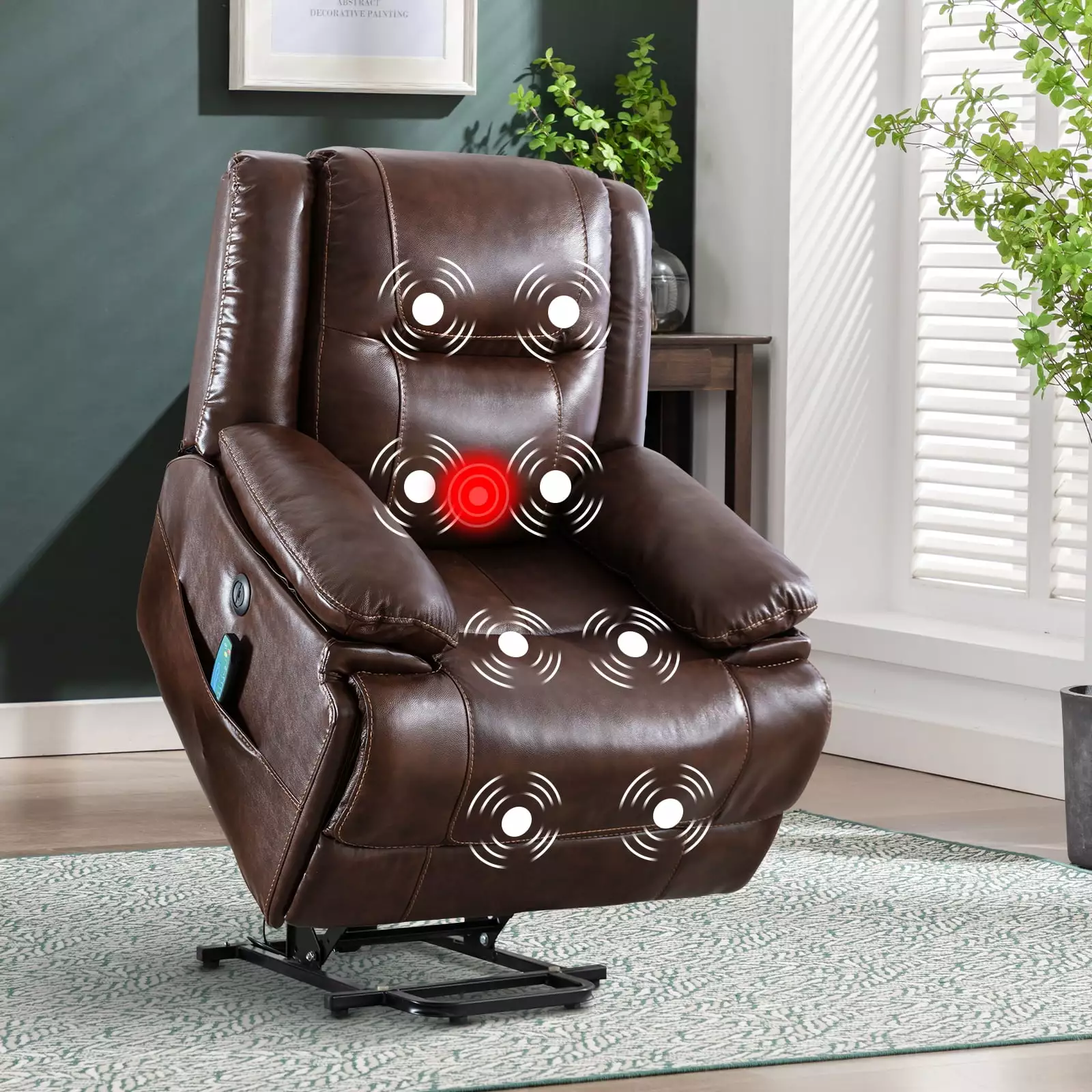 CANMOV Large Electric Faux Leather Lift Recliner Massage and Heating Function Brown