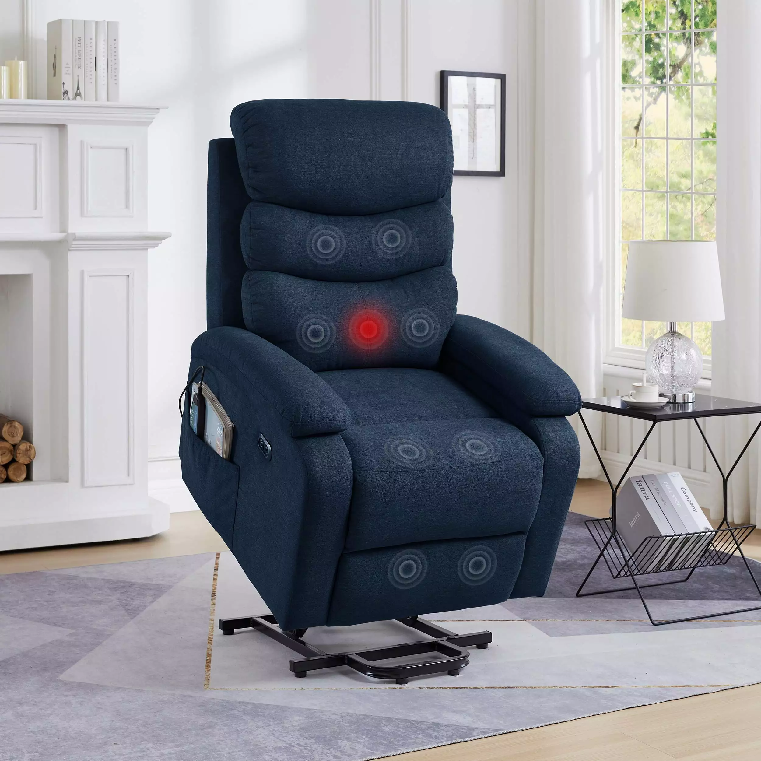CCCCCAOLI Electric Power Lift Recliner Chair Soft Blue Fabric