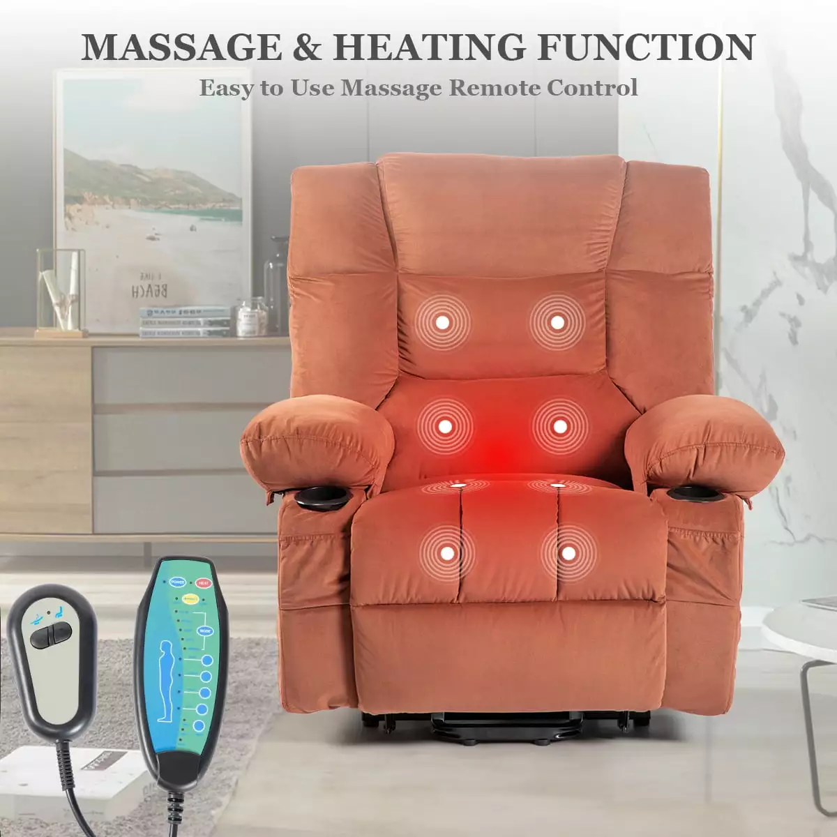 DeeHome Power Lift Recliner Chair Elderly Heat Massage Infinite Position Double Side Pocket