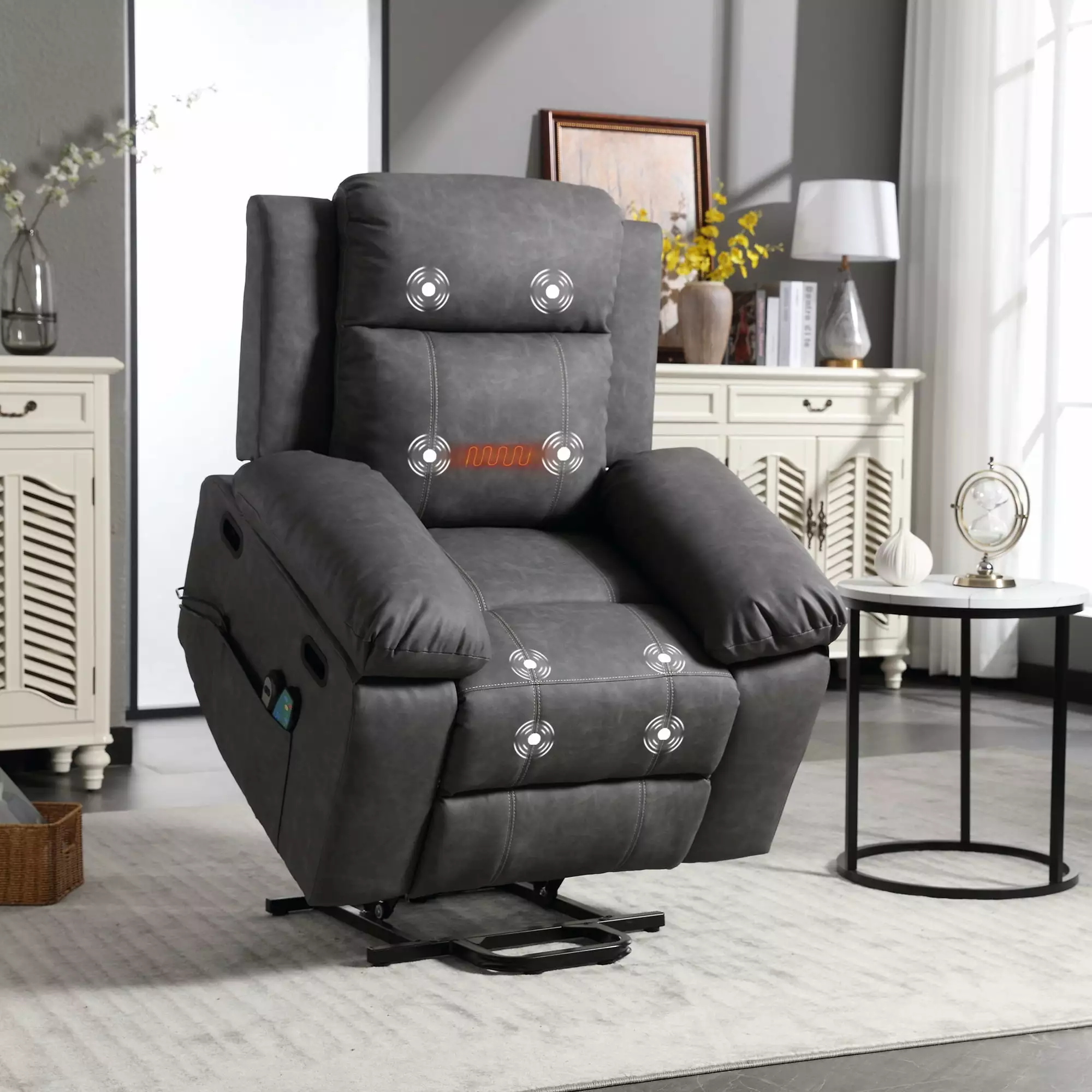 Muumblus Gray Power Lift Recliner Chair Heat and Massage Elderly