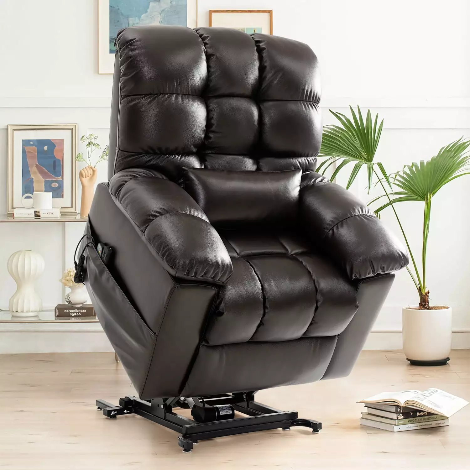 TEKAMON Zero-Gravity Infinite Position Lift Recliner Chair Elderly Heat and Massage Lay Flat Sleeping Leather Tri-Motor Po...